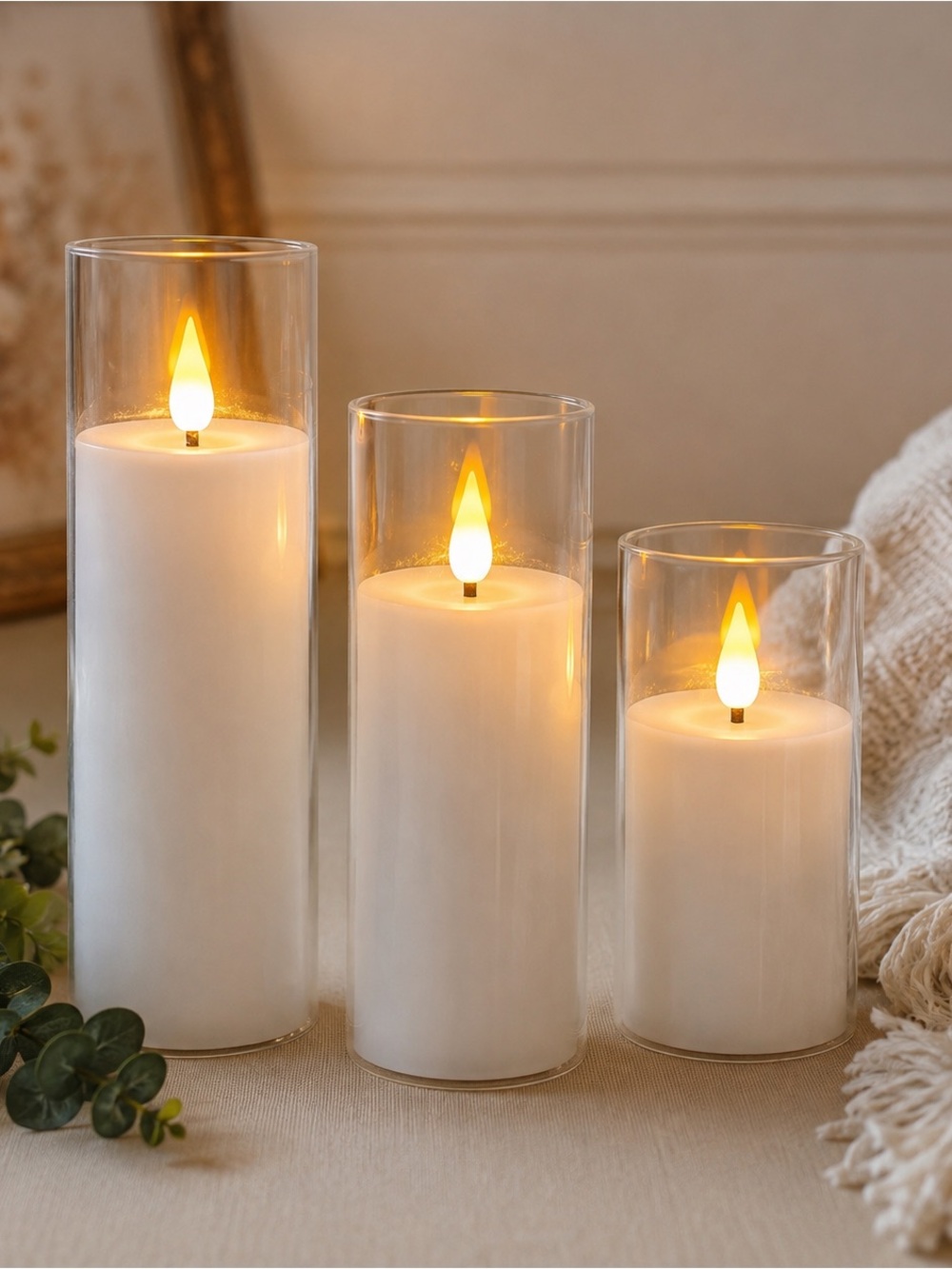 Set of 3 flameless LED candles designed to create the look of traditional candle